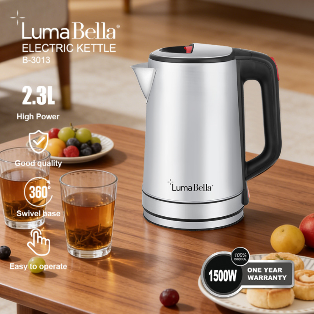 Ấm đun nước siêu tốc INOX304 Lumabella B-3013 dung tích lớn 2.3L, công suất cao 1500W, hâm nước pha sữa nhanh chóng, dễ sử dụng, vô cùng tiện lợi - DELIYA - HÀNG CHÍNH HÃNG