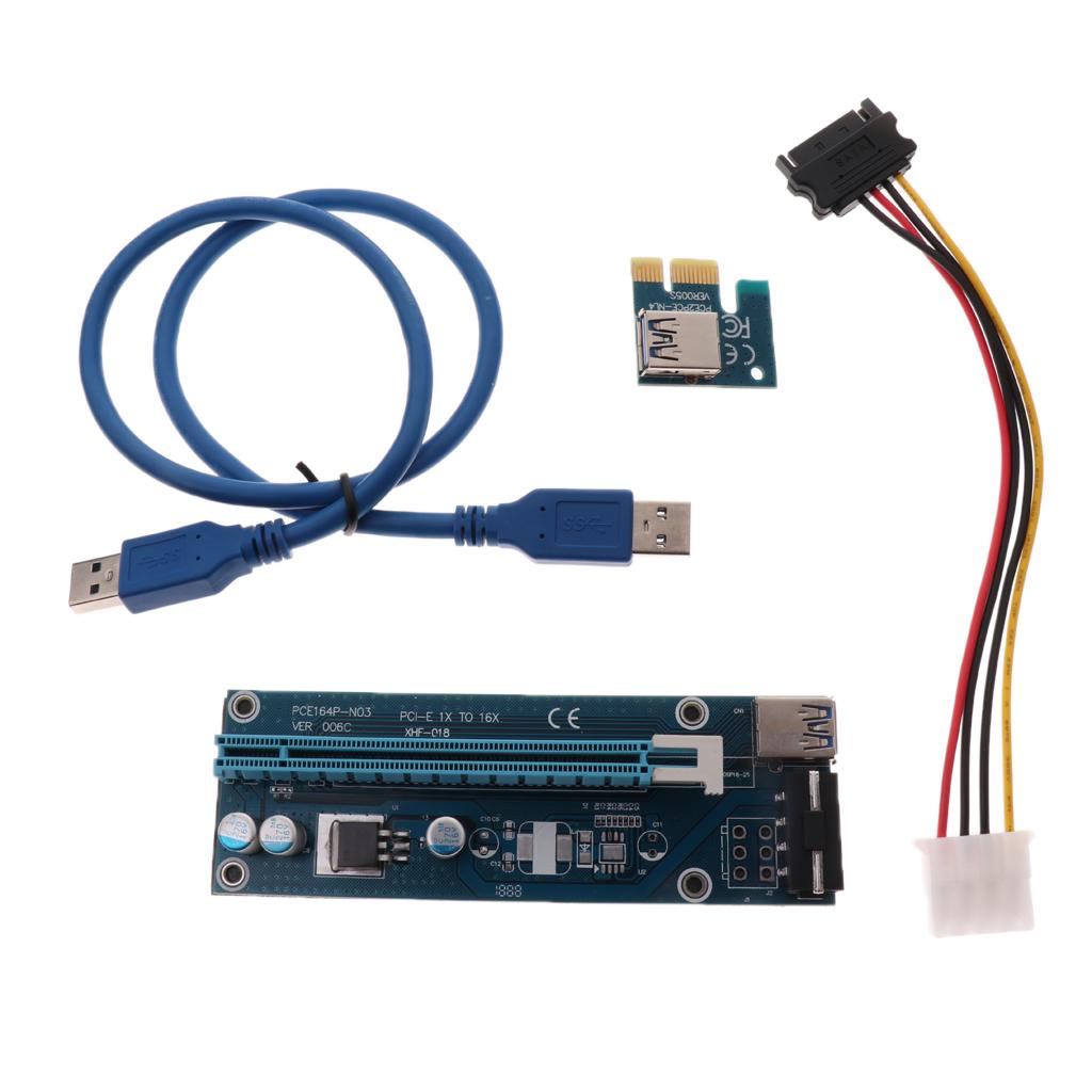 PCI-E 1X to 16X Powered Riser Adapter Card Extension +4Pin to SATA Cable
