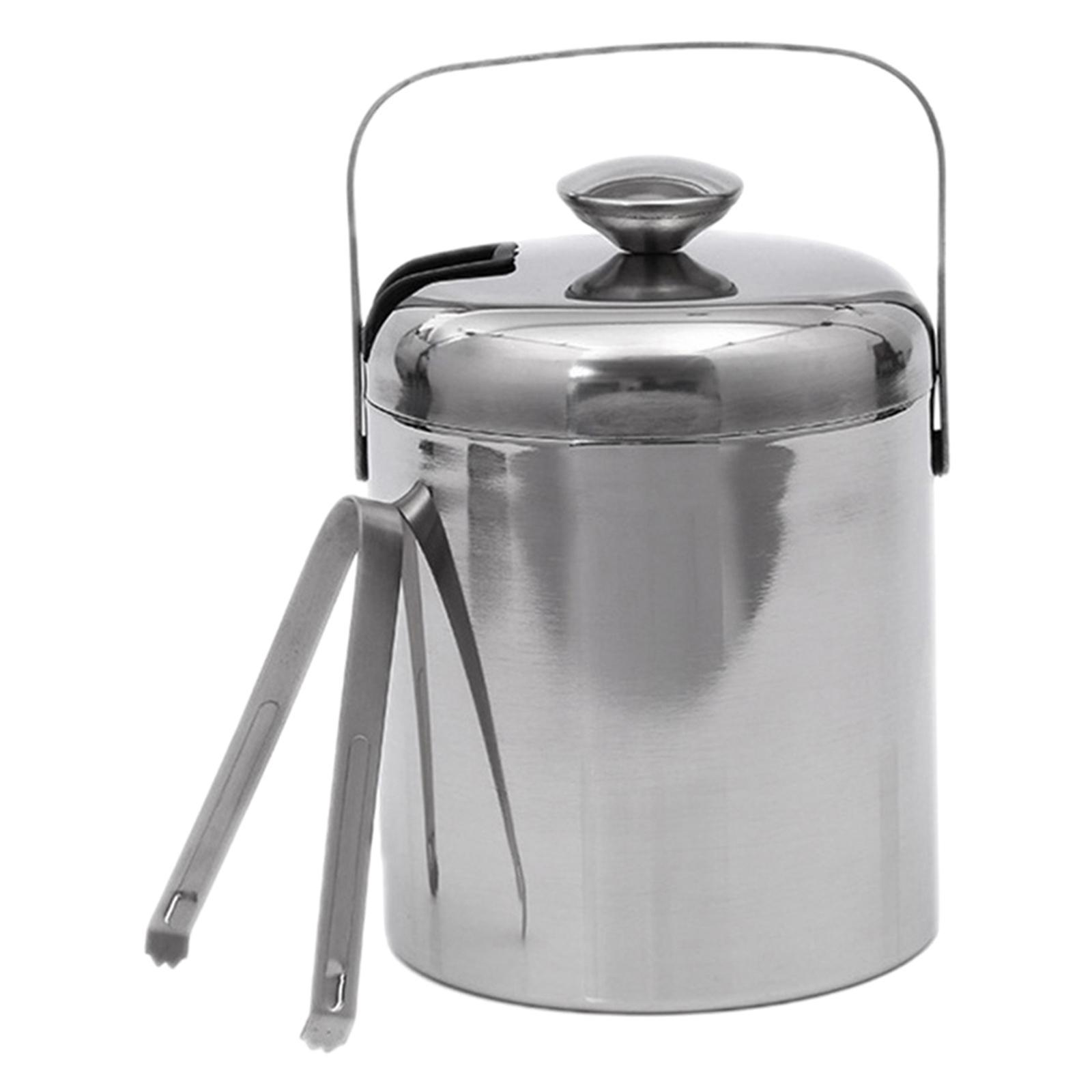 Double Wall Ice Bucket with Lid and Strainer 3L for Home Cocktail Party KTV