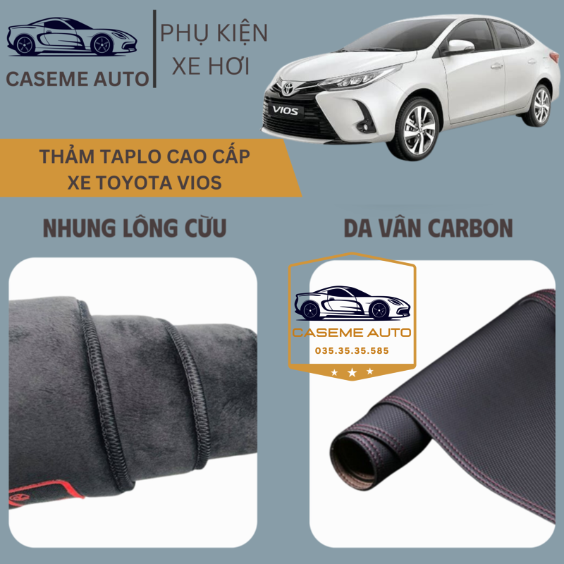[TOYOTA VIOS] Thảm Taplo 3 Lớp Dành Cho Xe TOYOTA VIOS, Nhung Lông Cừu Và Da Vân Carbon Cao Cấp - Hàng Chính Hãng