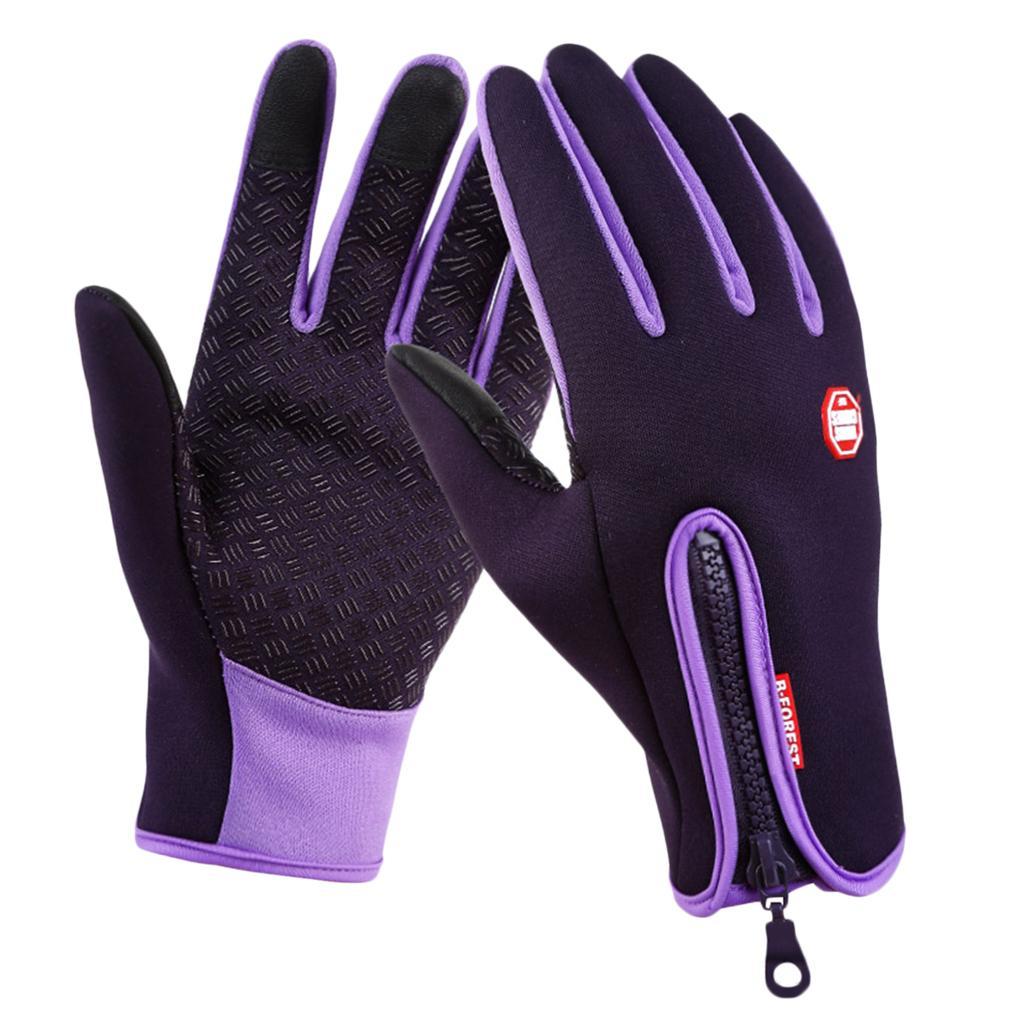 Nylon Windproof Fishing Hunting Cycling Gloves Winter Warm Gloves Purple