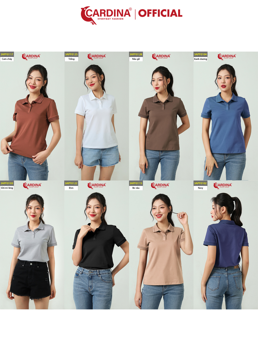 Áo Polo Nữ CARDINA Chất Cotton CVC Cao Cấp Áo Thun Cổ Bẻ Cộc Tay Mềm Mại Thoáng Mát 3APF01