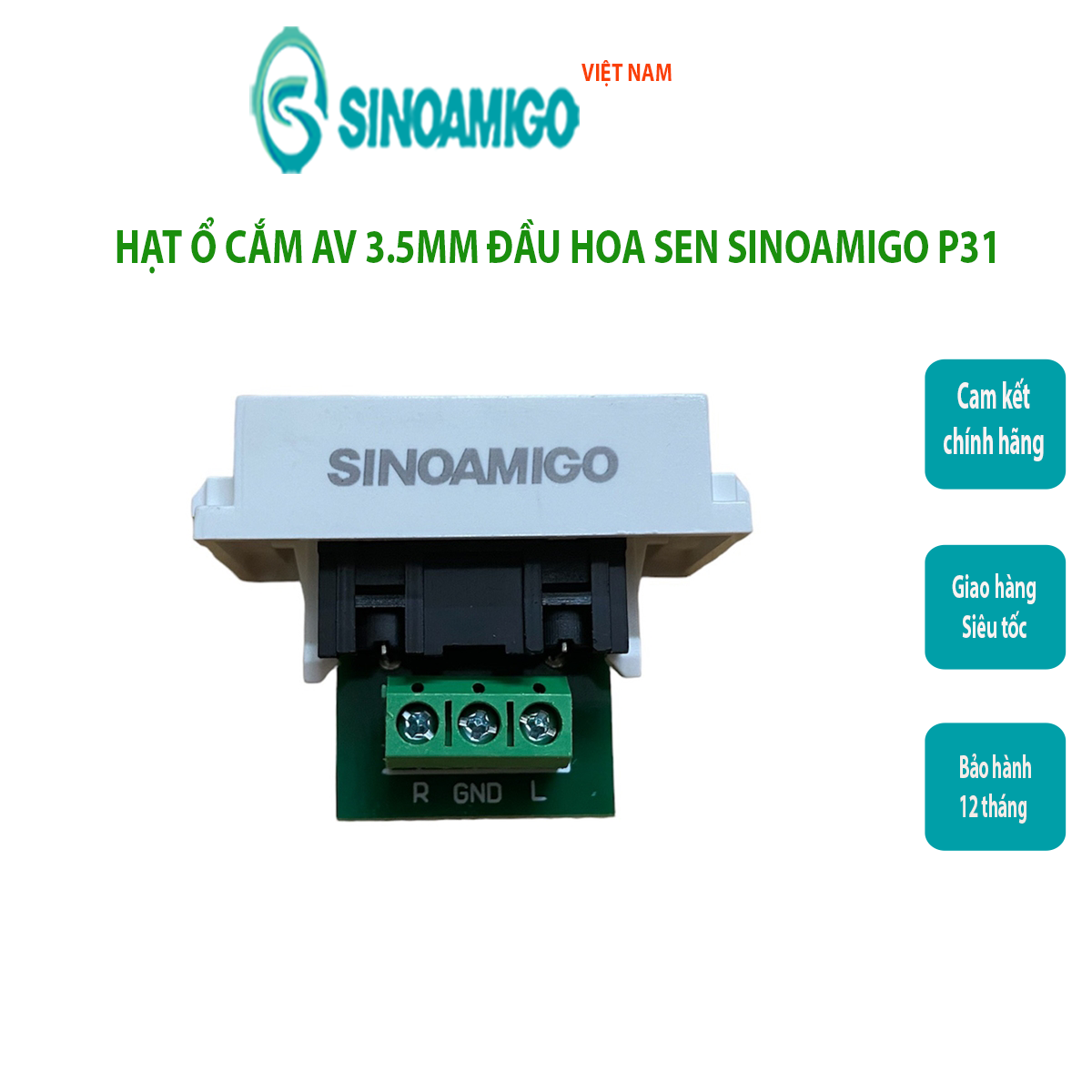 Hạt ổ cắm Audio 3.5mm đầu hoa sen Sinoamigo P31, dùng lắp mặt Pana âm tường, ổ cắm âm sàn - Hàng chính hãng
