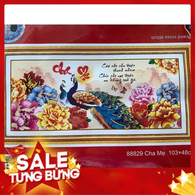 Tranh thêu chữ thập Cha Mẹ công mẫu đơn 88829