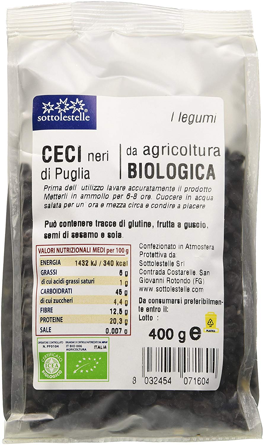 Đậu gà đen hữu cơ Sottolestelle 400g Organic Black Chickpea