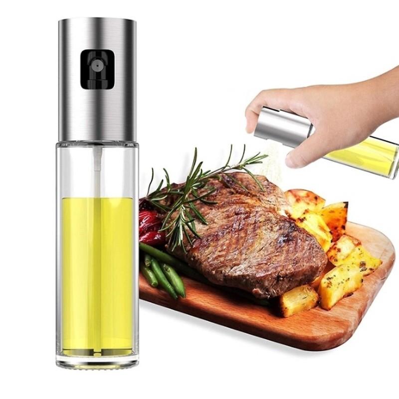 Bình Xịt Dầu Ăn Dạng Chai Thủy Tinh 100ml Nắp Inox Siêu Tiện Dụng