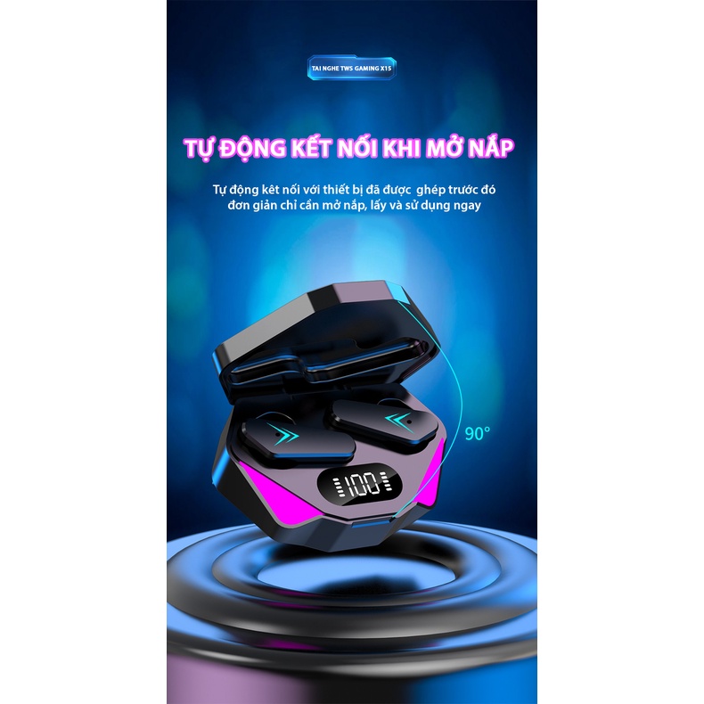 Tai nghe gaming X15 TWS FLOVEME - Bluetooth 5.0 Micro cảm ứng chơi game - Chống thấm nước - Giảm tiếng ồn - Hàng chính hãng