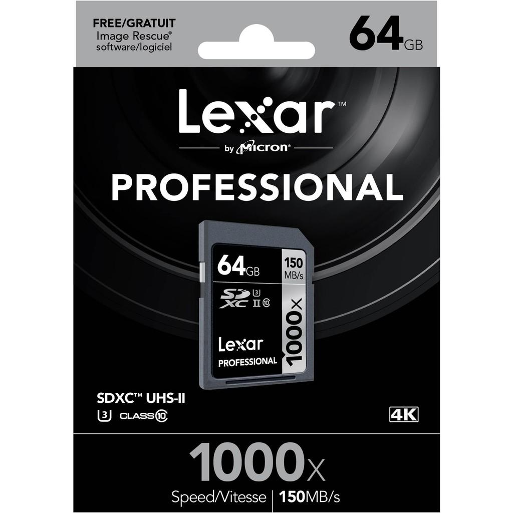 Thẻ nhớ Lexar SDXC 64GB Pro 1000X 150mb/s, UHS II U3 Dành cho máy ảnh - Hàng Chính Hãng