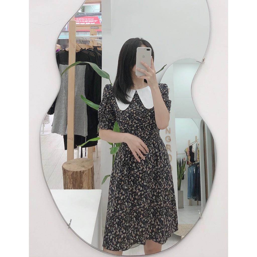 ĐẦM HOA NHÍ CỔ TRÒN PHỐI TRẮNG DÁNG XÒE TAY LỠ-hình thật shop chụp