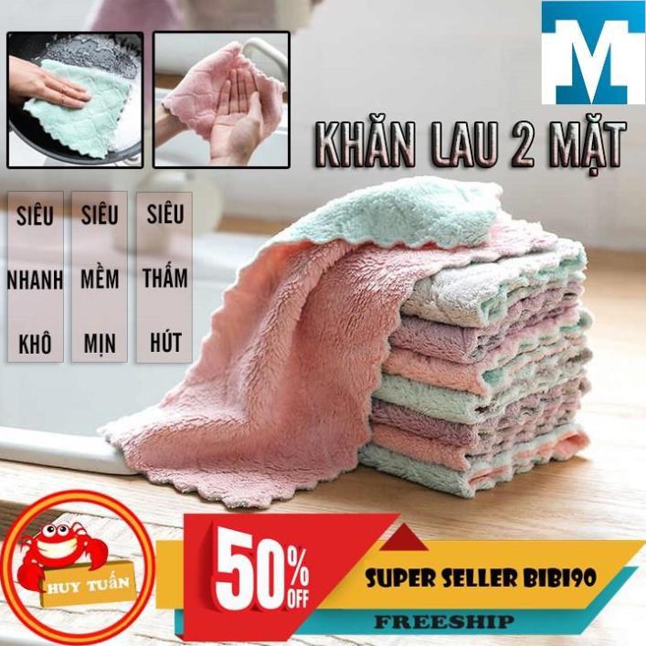 Khăn bông lau tay nhà bếp mẫu mới 2 mặt siêu thấm hút (KLT04) bibi90