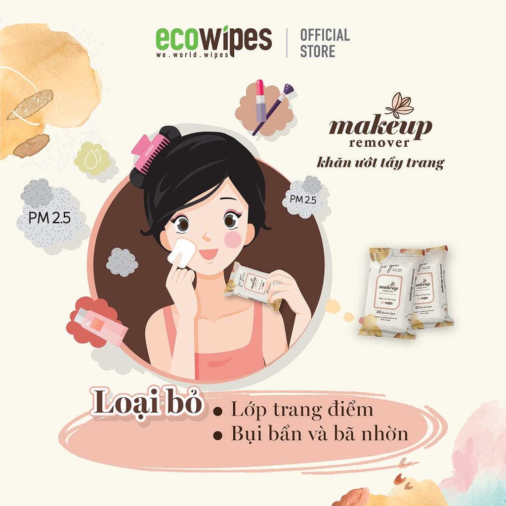 Combo 10 gói khăn giấy ướt tẩy trang Makeup Remover Ecowipes gói 25 tờ làm sạch lớp trang điểm nhanh chóng