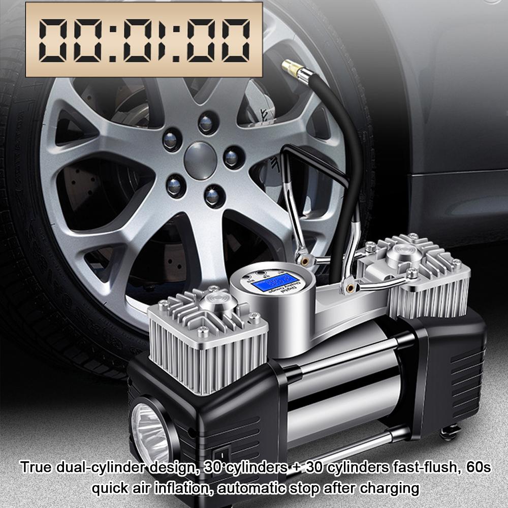 Double Cylinder High Pressure Car Air Pump Electric Auto Tyre Inflator Pump Digital Display Air-compressor Pressure Preset Function