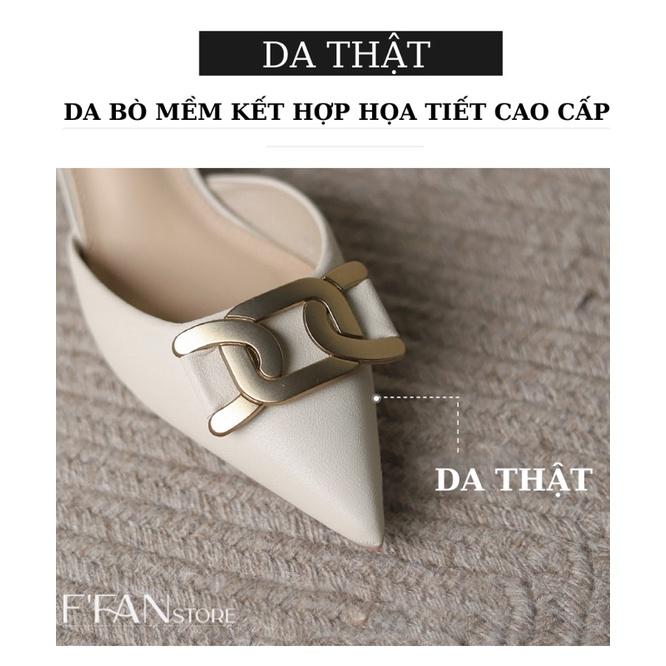 Giày Cao Gót Khoét Eo (DA THẬT) Da Mềm Lót Êm Chân 3.5 cm - 315G22 Đính Khoá Cao Cấp FFAN STORE