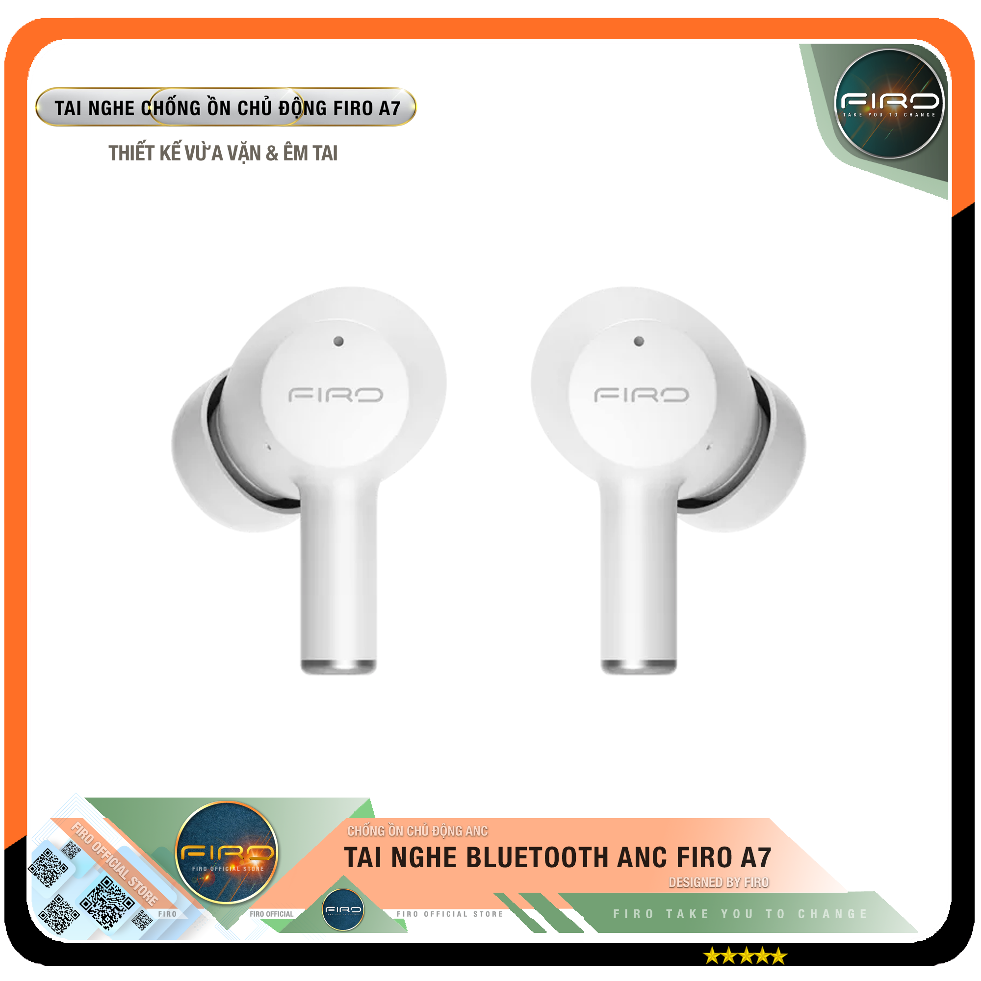 Tai Nghe Bluetooth FIRO A7 - Tai Nghe Không Dây Bluetooth True Wireless FIRO Công Nghệ Chống Ồn Chủ Động ANC - Điều Khiển Cảm Ứng Thông Minh - Kháng Nước IPX5 - Tương Thích Với Tất Cả Dòng Máy - Hàng Chính Hãng