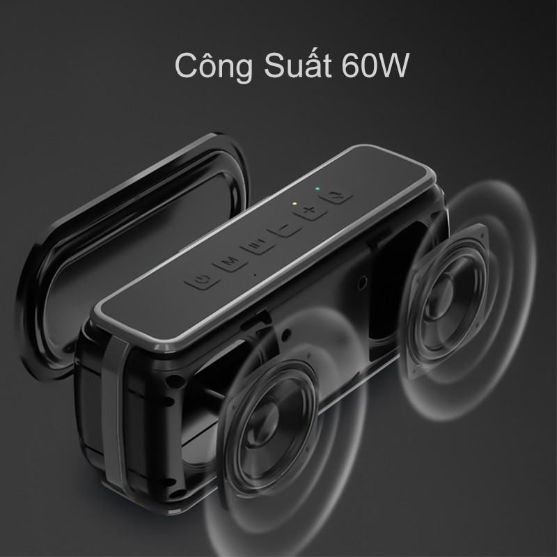 Loa Bluetooth 60W công suất lớn Super Bass chống nước IPX5 pin 6600MAH sạc nhanh Type C công nghệ AI Hàng Chính Hãng PKCB