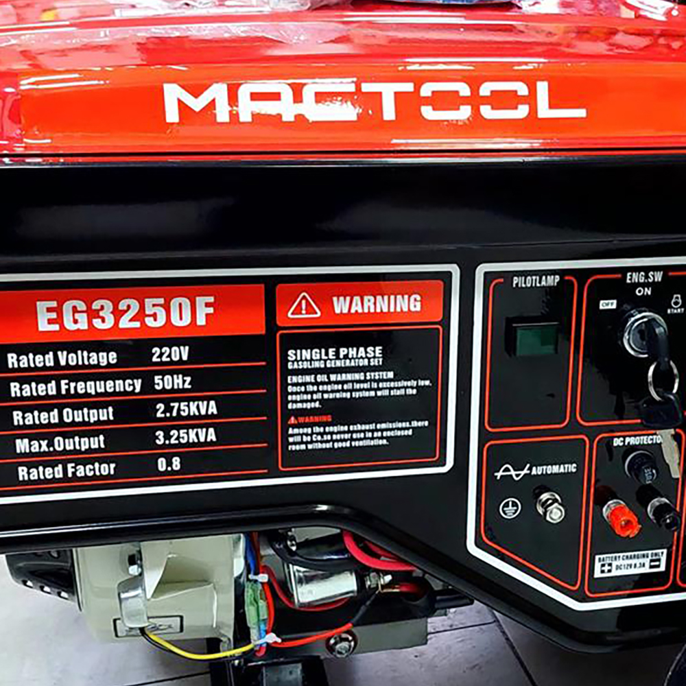 Máy phát điện Mactool EG3250F - máy phát điện chạy xăng công suất 3.25KVA bình nhiên liệu lớn mức độ tiêu thụ nhiên liệu thấp tiết kiệm, an toàn