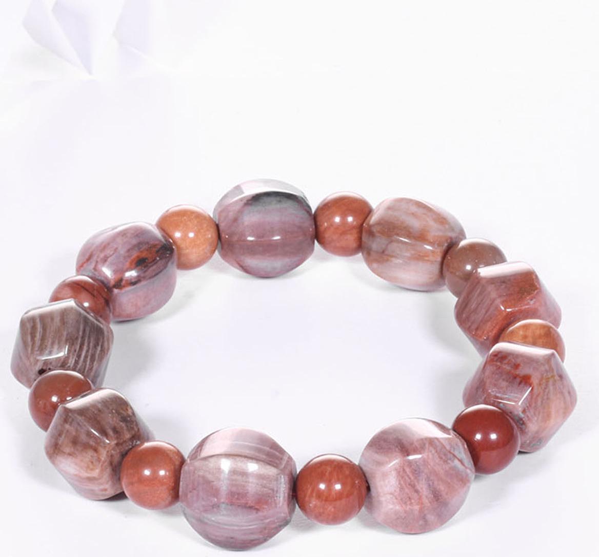 Vòng tay gỗ hóa thạch hạt lục giác viên đá 12x12.5mm mệnh hỏa, mộc - Ngọc Quý Gemstones