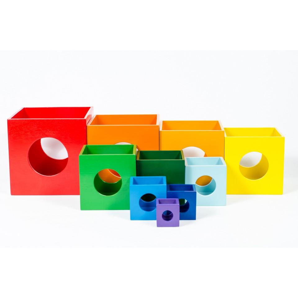 Lồng hộp vuông 10 Montessori phát triển kỹ năng và tư duy cho trẻ | Đồ chơi gỗ giáo dục đạt an toàn cho bé