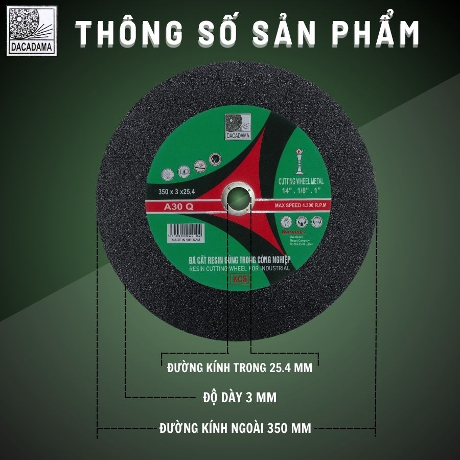 (1 Viên) Đá Cắt Sắt Resin Đen 300x3x25.4mm Cắt Sắc Bén, Bền Bỉ, Ít Hao Mòn Và Độ Chính Xác Hoàn Hảo | TOPWIN Official Store