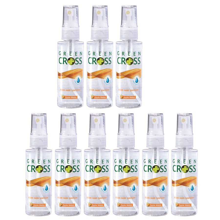 Combo 9 chai Nước Rửa Tay Khô Diệt Khuẩn Green Cross Hương Dưa Táo Chai Xịt 70ml  + TẶNG 1 chai Nước Xả Vải VEL 800ml Hương Thanh Khiết cho bé