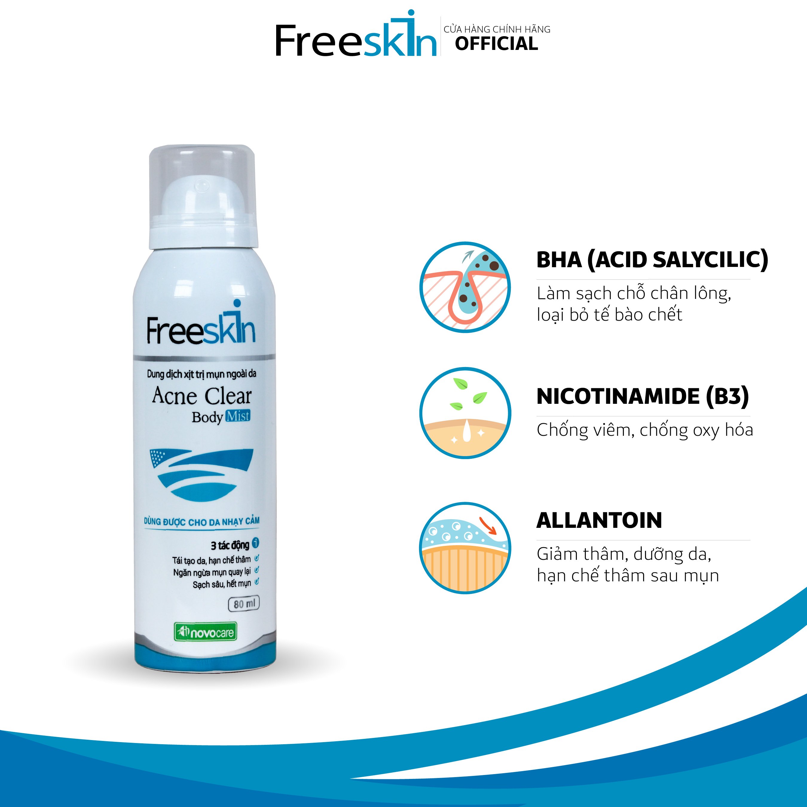 Xịt hỗ trợ Trị Mụn Lưng, Mụn Cơ Thể - Freeskin - Giúp Sạch Mụn, Hết Thâm, Làm Mềm Da, Sáng Da (80ml)