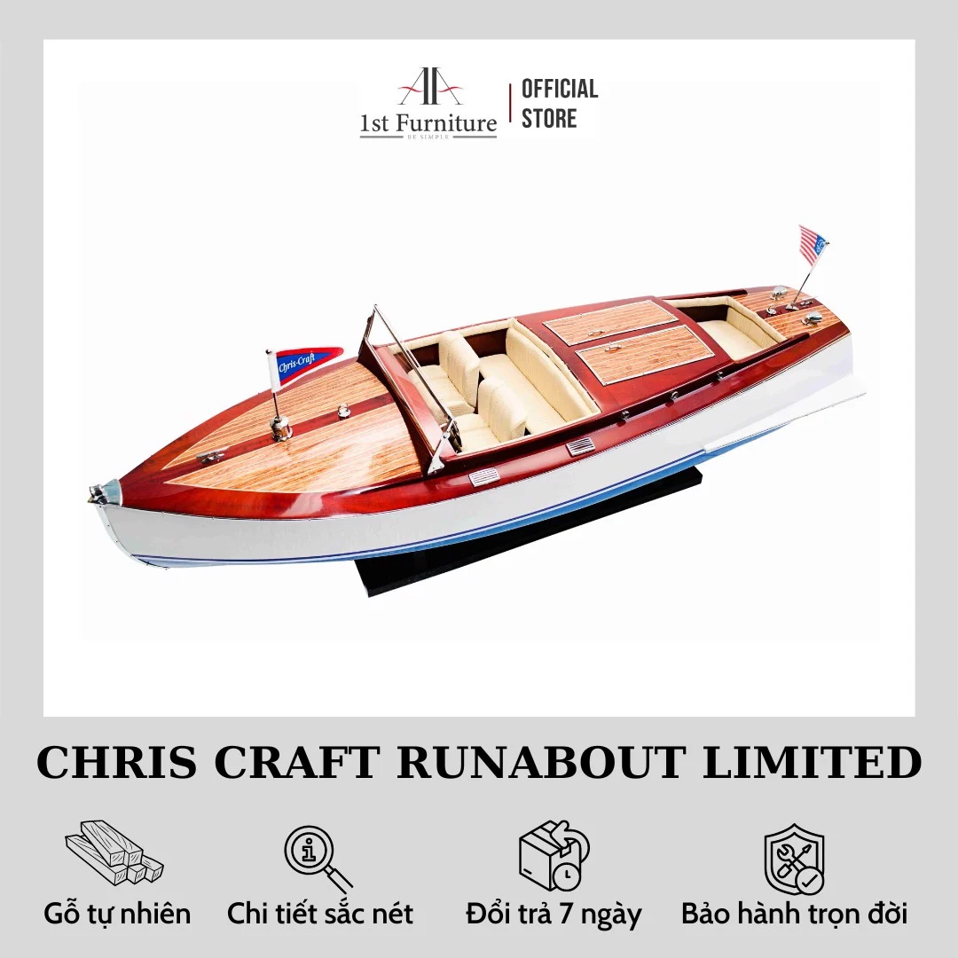 Mô hình cano CHRIS CRAFT RUNABOUT LIMITED cao cấp, mô hình gỗ tự nhiên, làm quà tặng sang trọng 1st FURNITURE