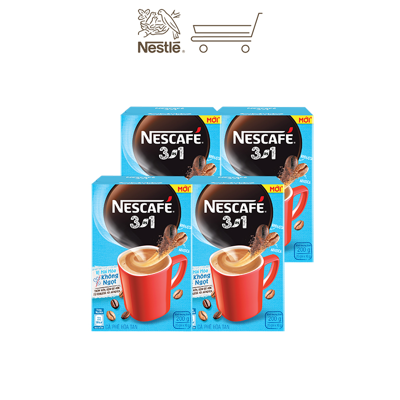 Combo 4 hộp cà phê hòa tan Nescafé 3in1 vị hài hòa không ngọt - công thức cải tiến