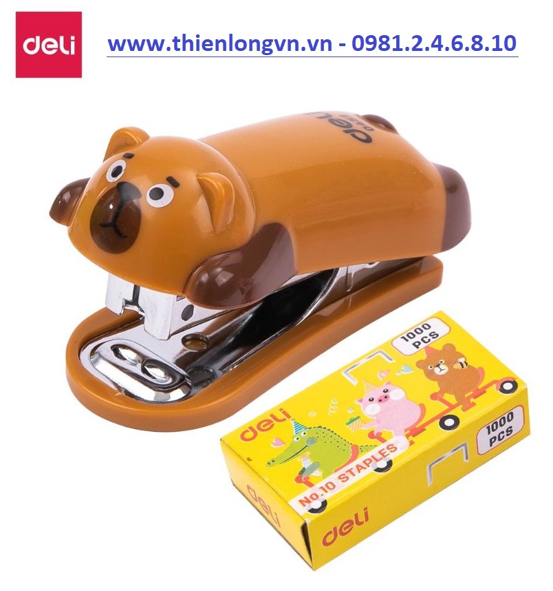 Dập ghim số 10 kèm hộp kim Deli - 0452 màu nâu