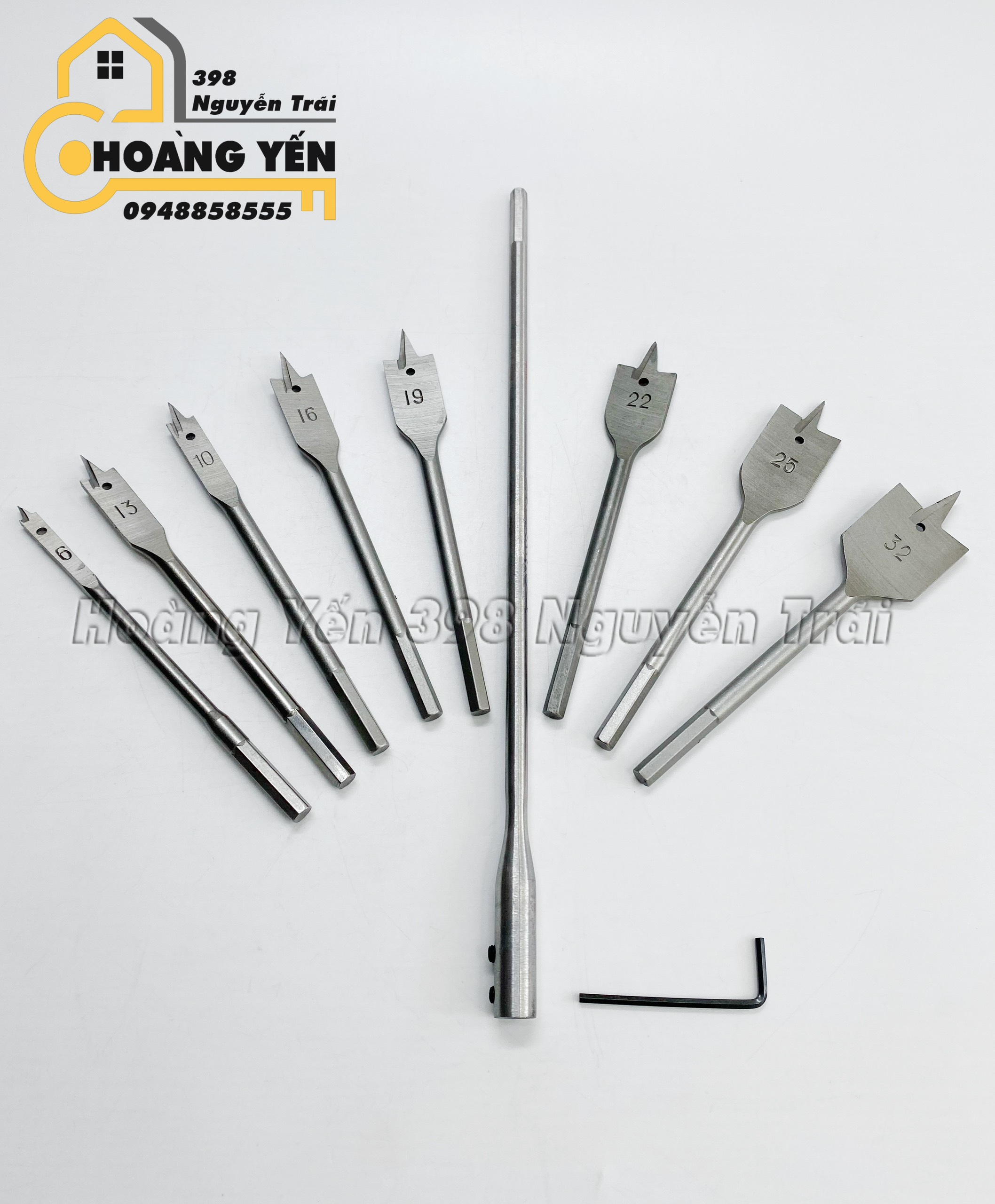 Bộ 8 mũi khoan khoét gỗ đuôi cá Ze Yang kích thước 6-32mm, bộ mũi khoan khoét lỗ gỗ