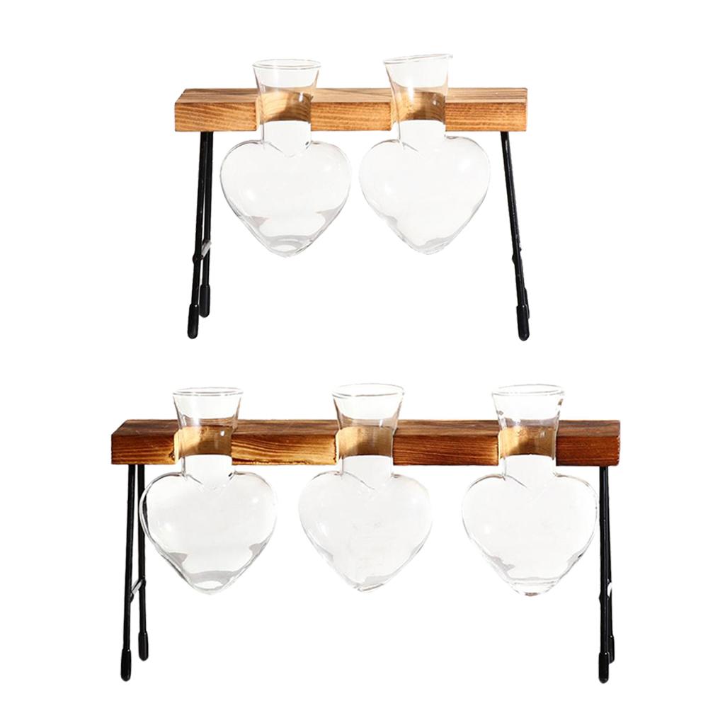 2 Chiếc Ống Nghiệm Bình Thủy Tinh Thủy Canh Bình Khung Gỗ Bình Hoa-2/3 Chai