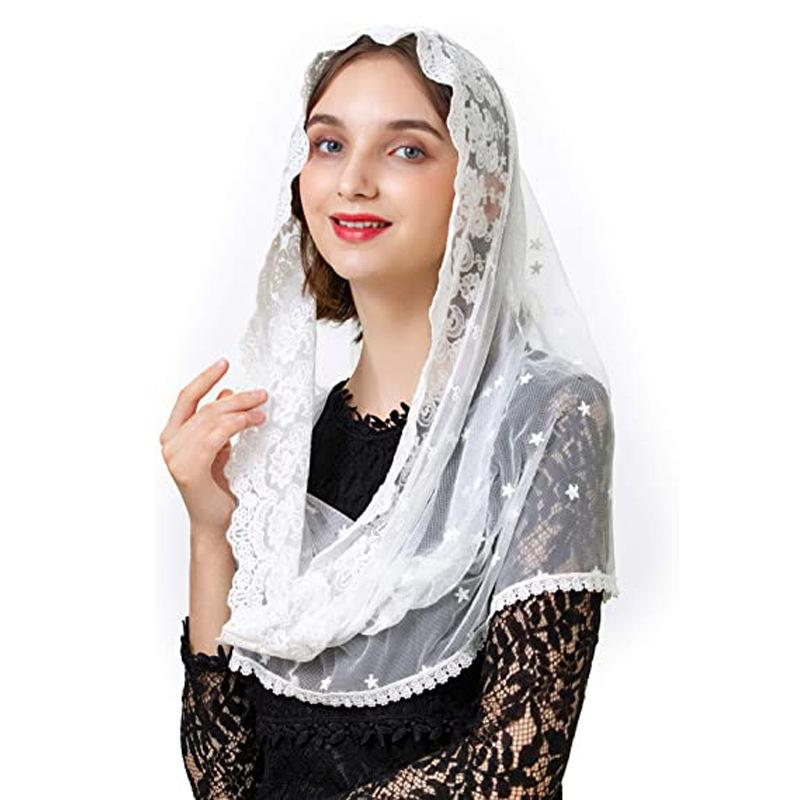 Hoa Ren Mạng Che Đầu Che Đầu Latin Khối Lượng Mantilla Mạng Che Mặt Khăn Ngắn Cho Phụ Nữ Cô Dâu
