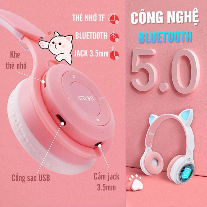 Tai Nghe Chụp Tai Bluetooth 5.0 Không Dây Hình Tai Mèo Phát Sáng Headphone Bluetooth M6 Dễ Thương Bass Cực Ấm