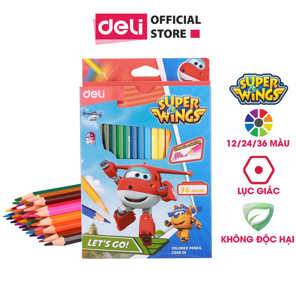 Bút chì màu học sinh Superwings Deli - Phù hợp học sinh vẽ tranh tô màu cho bé - EC00800 / EC00810 / EC00820 / EC00830