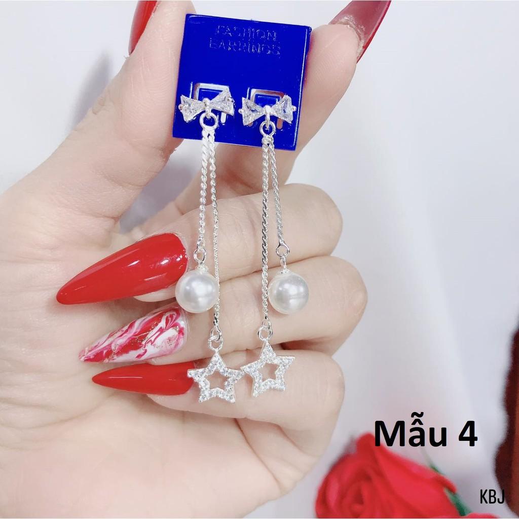 Bông tai bạc tua trai thả dài chất liệu bằng bạc s925 MS68e