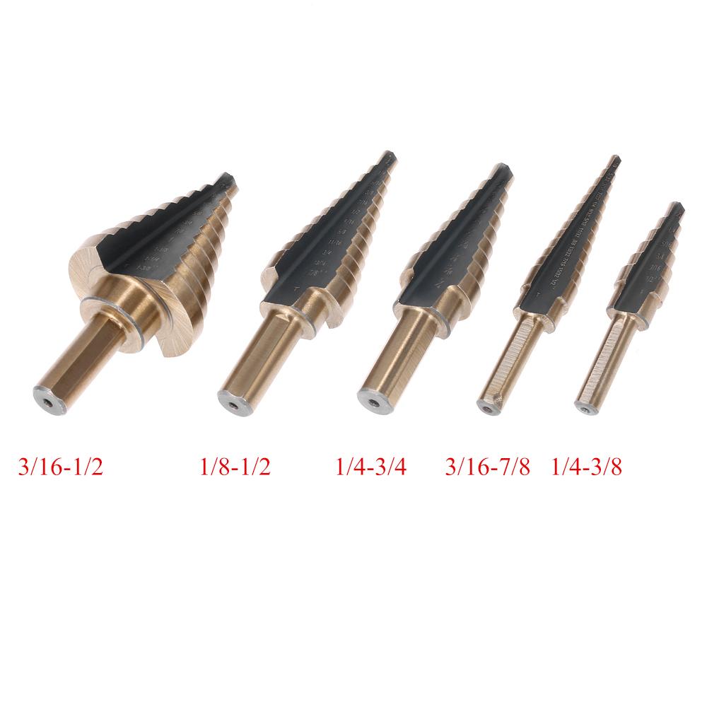 5pcs High Speed Steel 4241 Step Drill Bit Set Kit Round Shank Pagoda T-wist Drills Drilling Tool Portable for Workpiece