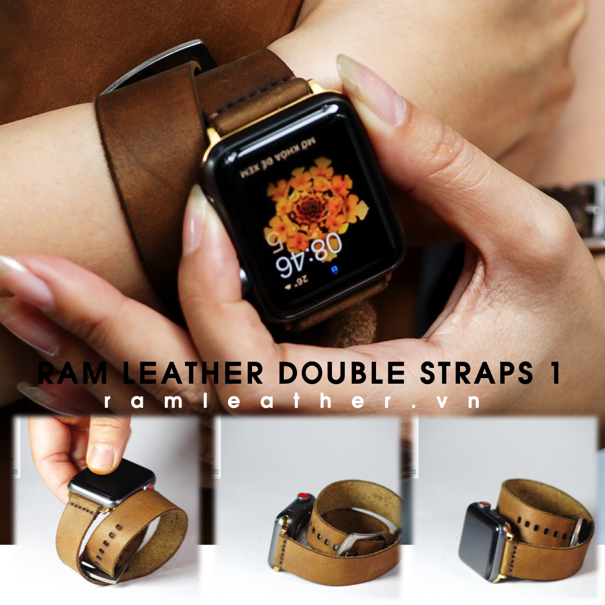 DÂY ĐỒNG HỒ DOUBLESTRAP DA BÒ NÂU ĐẤT HANDMADE - ĐỦ SIZE