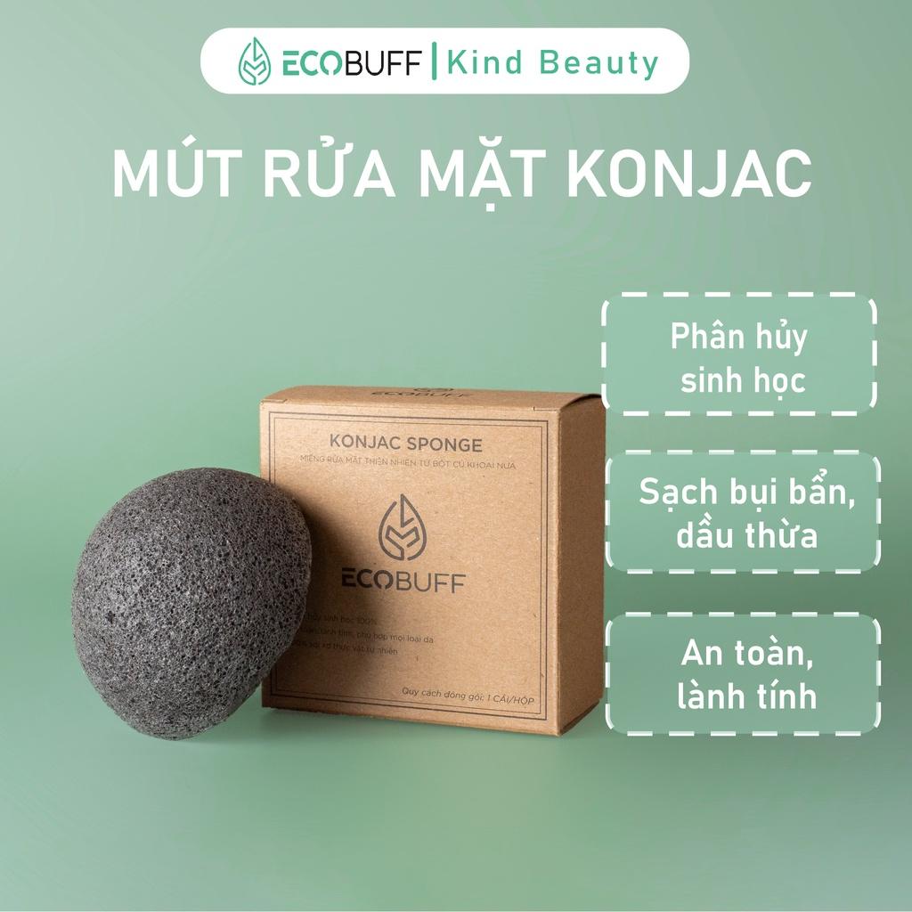 Bọt biển rửa mặt Ecobuff Konjac Sponge miếng mút bông nở xốp Nhật Bản sạch dịu nhẹ cho mọi làn da, thân thiện môi trường