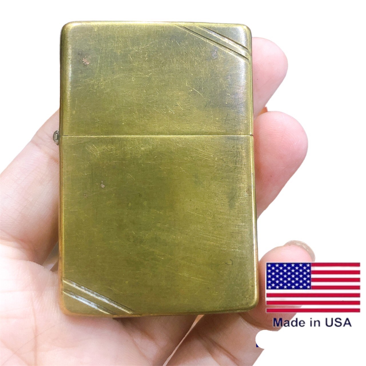 Bật lửa Ziippo Mỹ Brass  Vintage đầu bằng đít bằng, mộc đáy ngược Pat 2032695, sản xuất 1989