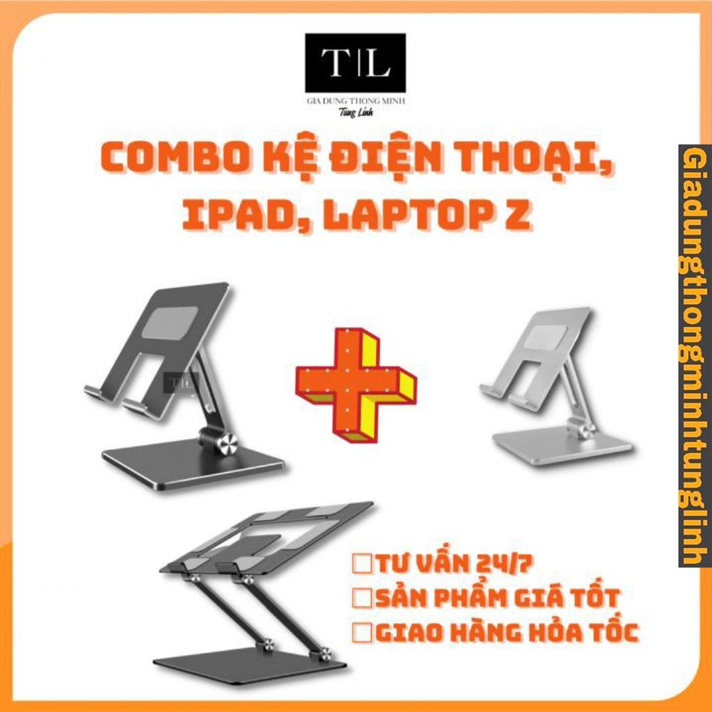 (Combo 3 sản phẩm) Kệ điện thoại, ipad và laptop Z - Giá Đỡ có trượt, silicon đa điểm chống xước, hợp kim nhôm cao cấp