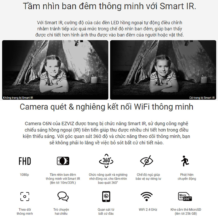 Camera Wifi 360 Ezviz C6N Chuẩn 2.0 Full HD 1080P Chính Hãng Giá Rẻ  Hồng Ngoại Ban Đêm