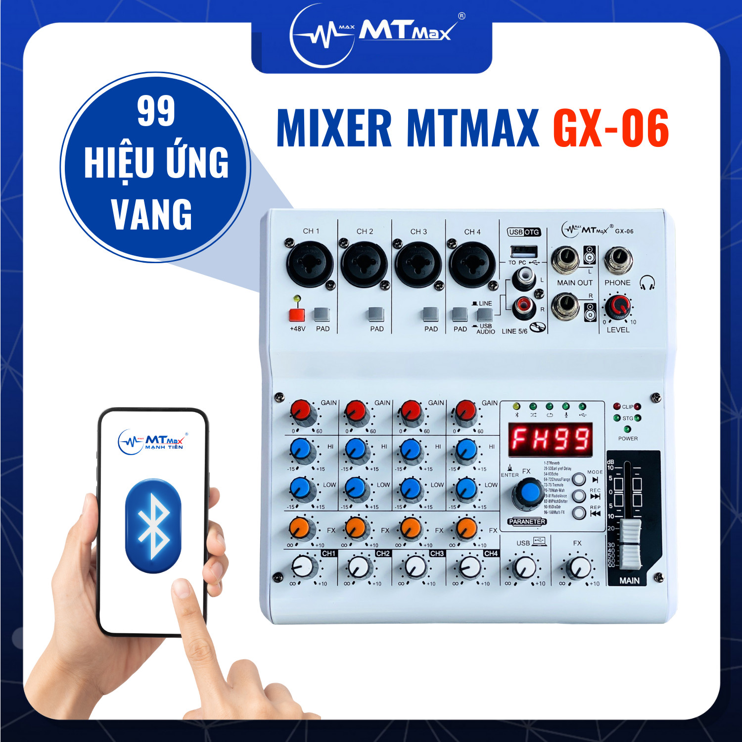 Mixer MTMAX MAX99 PROHát Livestream, Thu Âm, Karaoke Với Dàn Âm Thanh Gia Đình, Thiết Kế Sang Trọng Tích Hợp 99 Hiệu Ứng hàng chính hãng