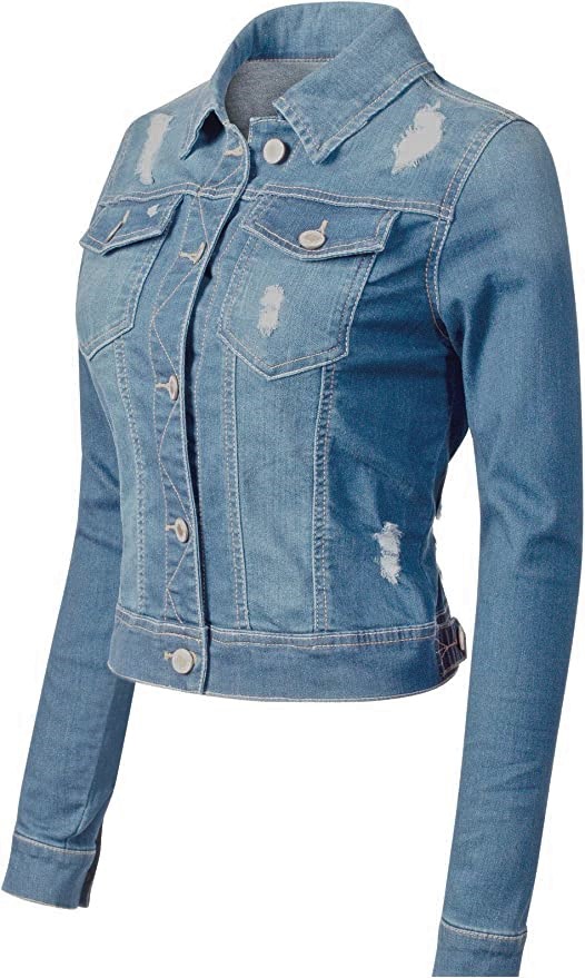 Khoác jeans Cropped denim jacket W/x Jeans dành cho Nữ. Chất jeans mềm, co giãn thoải mái. Wax jean nhạt, k nón