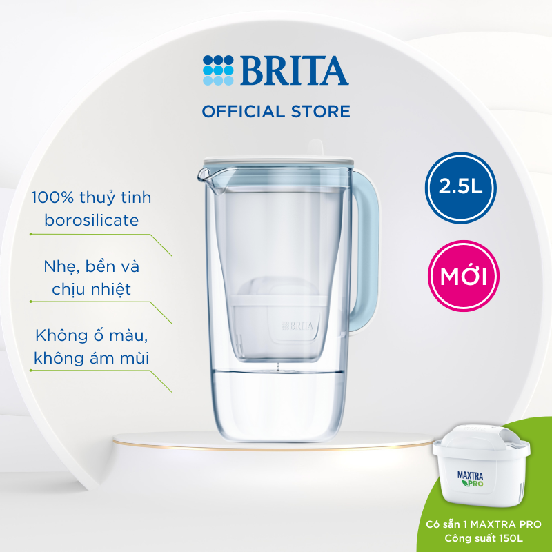 Bình lọc nước BRITA thủy tinh Glass Jug One (có sẵn 1 lõi Maxtra Pro)