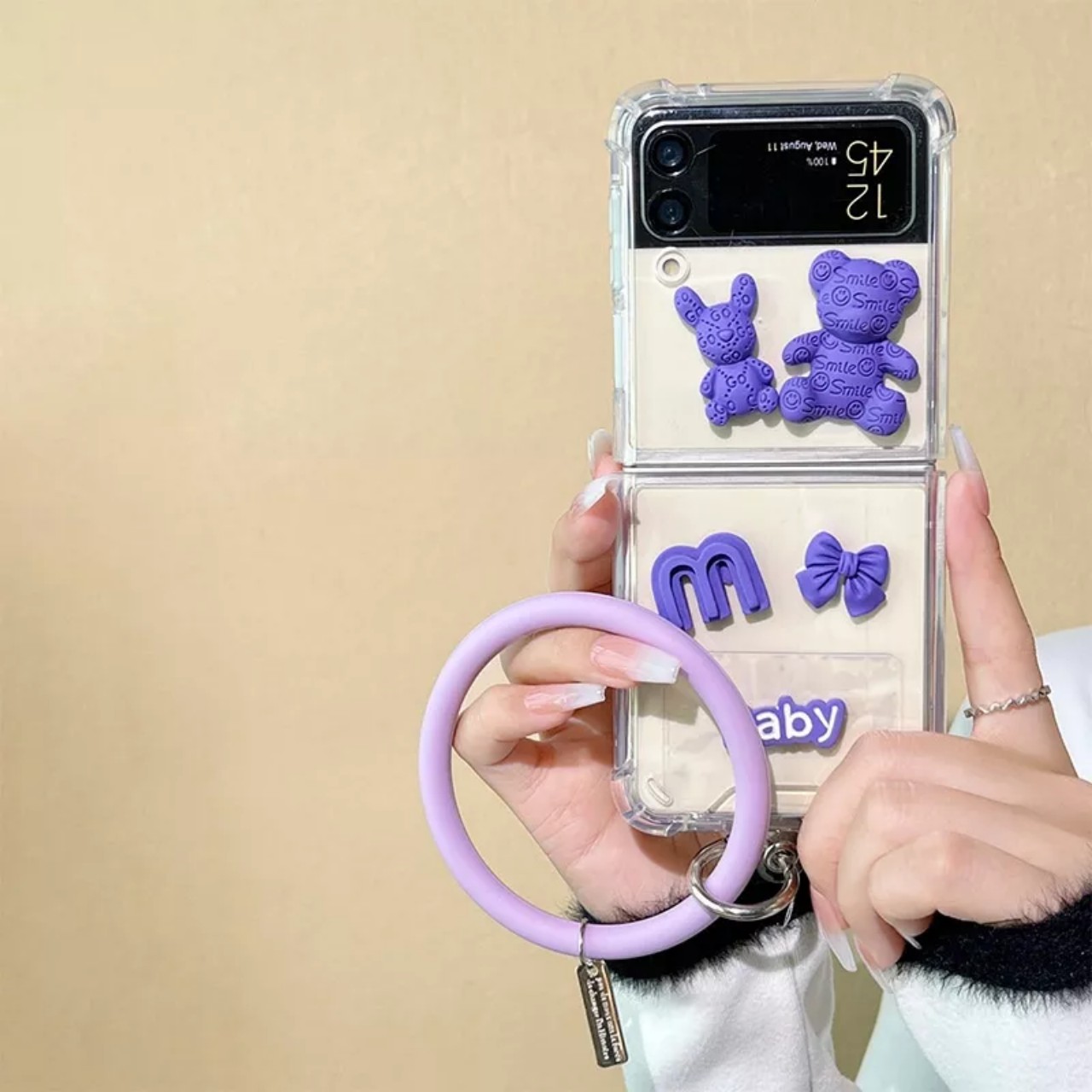 Ốp lưng cho samsung Zflip3 - Zflip4 - Z flip 3 - Z flip 4 - Z flip3 - Z flip4 trong suốt đính charm siêu dễ thương