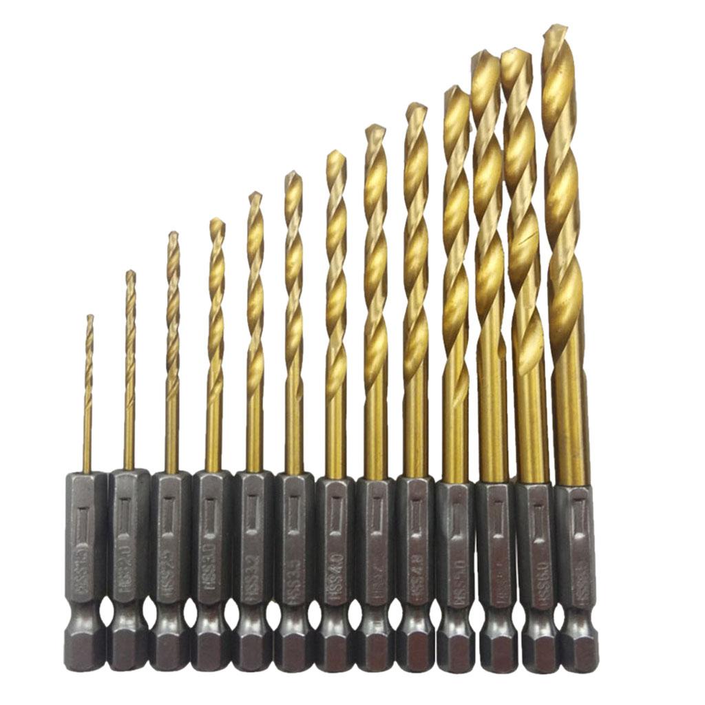 13Pcs High Speed Drill Bit Set HSS Steel Hex Shank 1.5-6.5mm Random Color