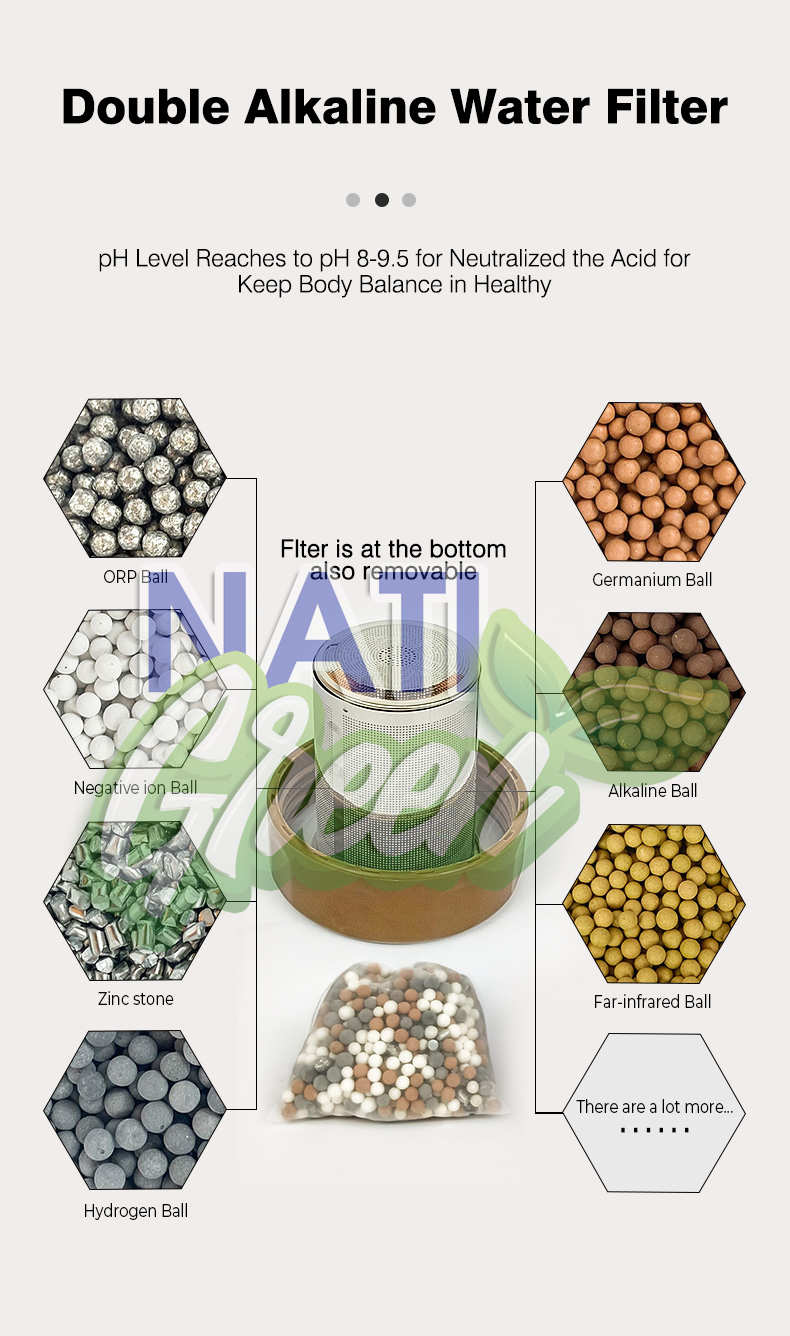 Bình Nước Tạo ion Kiềm Mỹ 650ML tạo 8,5-10pH bổ xung Khoáng Chất NatiLife NA02 (tặng 2 túi đá kiềm + test pH)