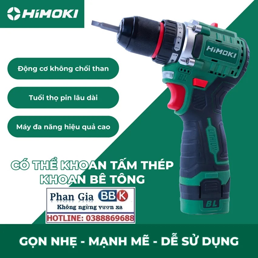 [LOẠI 1] Máy Khoan Pin HIMOKI 16.8V - 3 Chức Năng - Khoan gỗ, Khoan tường - Motor 100% Dây Đồng - Bảo Hành 12 Tháng