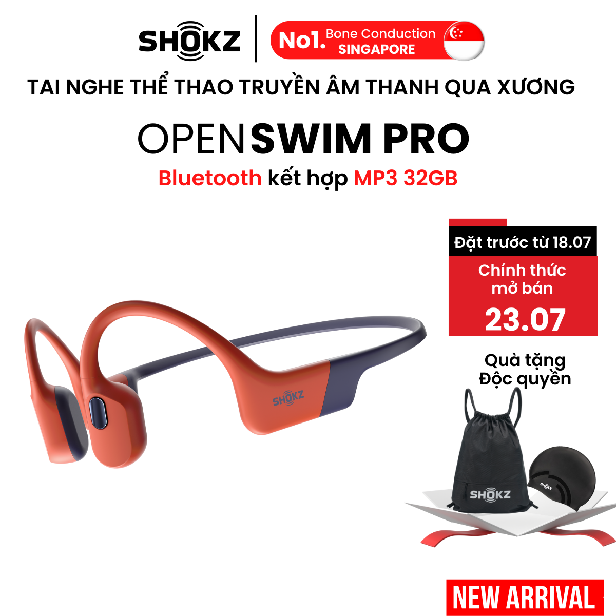 [MỞ BÁN] Tai Nghe Thể Thao Truyền Âm Thanh Qua Xương SHOKZ OPENSWIM PRO S710 Bluetooth Kết Hợp Lưu Trữ MP3 32GB - Hàng Chính Hãng