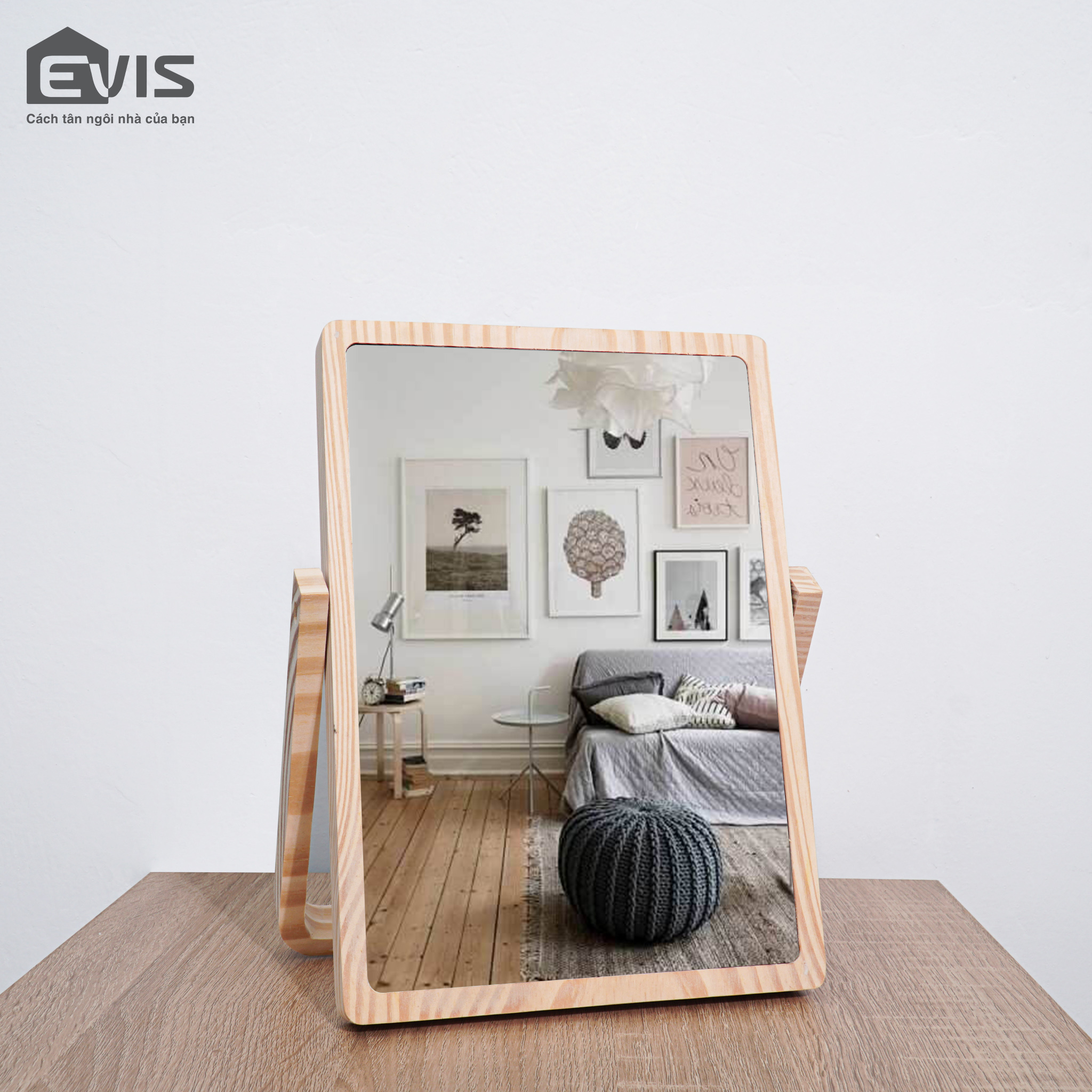 Gương Soi Để Bàn Trang Điểm Gỗ Mini Evis Home - Nội Thất Decor Phòng Ngủ - Bee Mirror - Màu Gỗ