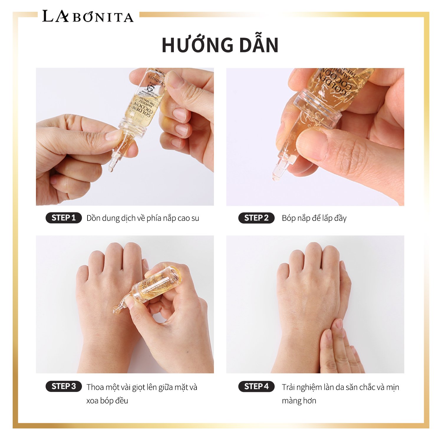 Set 4 lọ tinh chất kén tằm vàng - LA BONITA Golden Cocoon Ampoule The-Special lọ 10mlx4